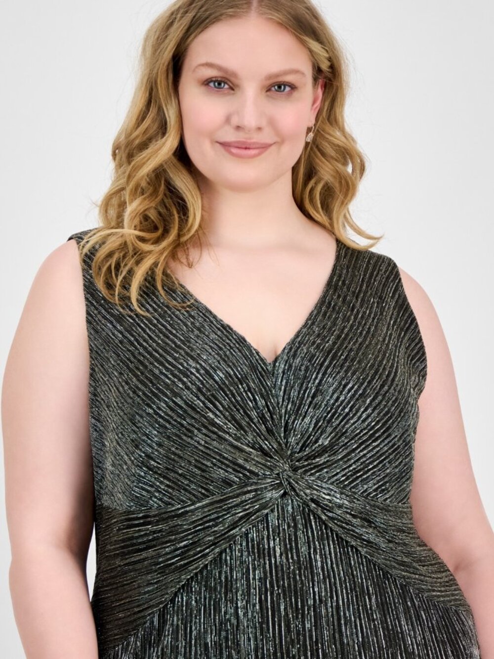Connected Plus Size Twisted Metallic Jersey Maxi Dress Gold Plus Size 22W NWT - Picture 4 of 7